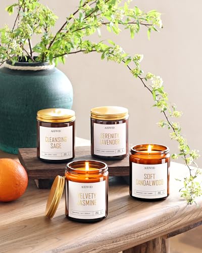 AOOVOO Candle Set - 4PC Scented Candles, 28 oz Soy Candles, Soy Candle for Home Scented, Lavender/Sandalwood/Jasmine/Sage - style: Lavender/Sandalwood/Jasmine/Sage