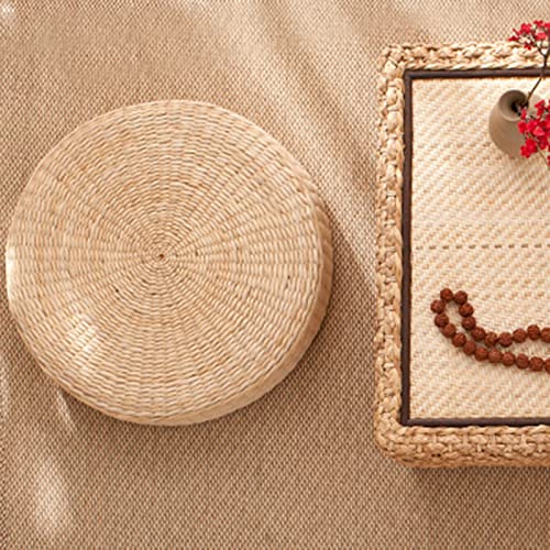 Comfortable Round Seat Cushion Woven Floor Cushion, Natural Straw Pouf Tatami Floor Poufs Meditation Cushion 40cm - size: 40cm