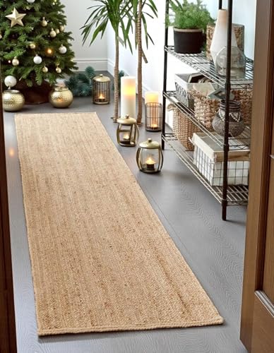MDS® 1 PC Handwoven Braided Jute Area Rug 2ft x 10ft Rectangular - 100% Natural Burlap Reversible Accent Rugs for Home Decor, Living Room, Doormat, Kitchen, Entryway Rug, Rustic, Farmhouse (2'x10') - color: Natural-rectangle, size: 2ft x 10ft