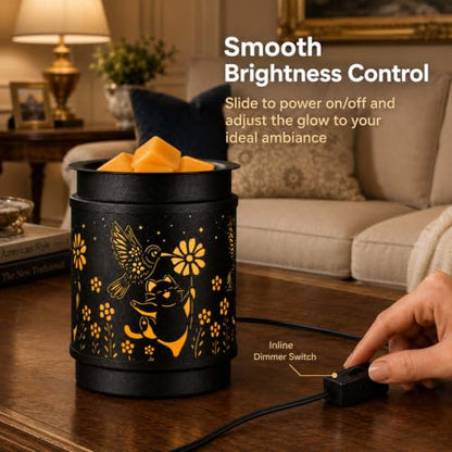 mocosa Metal Wax Melt Warmer Electric Candle Fragrance Burner | Oil Burner 2 in 1，Gifts for Women，Mother's Day，for Home Office Bedroom，Hummingbird Decorations - style: Hummingbird + Cat