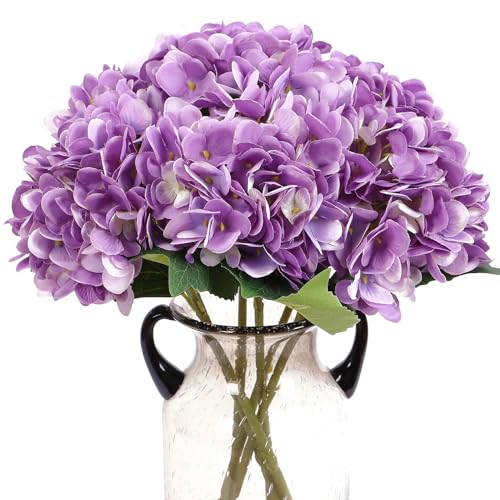 Kimura's Cabin 6Pcs Artificial Hydrangeas Flower Silk Fake Flowers,Purple | Faux Hydrangea Flowers with Stems,Wedding Party Bouquet Arrangements,Home Table Centerpieces,Vase Filler Plants,Office Deco - color: Purple