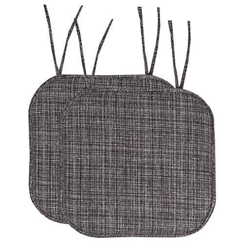 Sweet Home Collection Chair Cushion Memory Foam Pads with Ties Honeycomb Pattern Slip Non Skid Rubber Back Rounded Square 16" x 16" Seat Cover, 2 Pack, Aria Gray/Black 6 pack - color: Aria Gray/Black, size: 2 Count (Pack of 1)