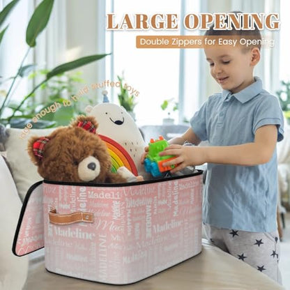 Custom Name Storage Basket, Personalized Keepsake Box, Pink White | Foldable Fabric Gradient Large Memory Bin with Handle Lid Lightweight Waterproof Dustproof, 14"L x 10.2"W x 10.4"H - color: Option 18