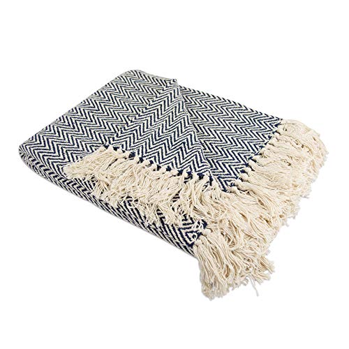 DII Chevron Throw Collection Handloomed Cotton, 50x60, Nautical Blue - color: Nautical Blue, size: 50x60"