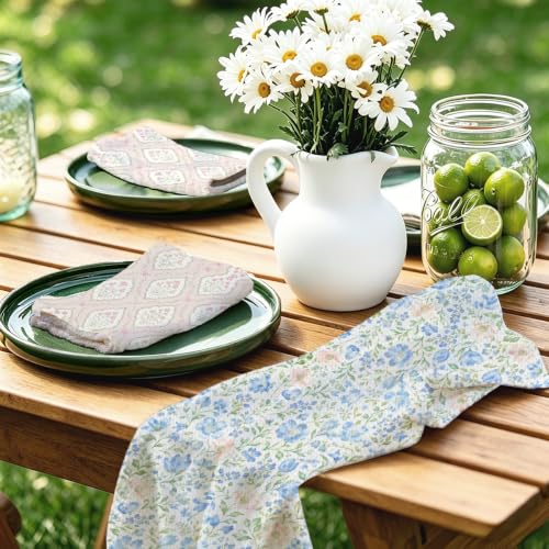 jeilink Blue Pink Floral Kitchen Towels, Set of 2 Dish Towels for Kitchen | Pastel Coquette Flower Soft Absorbent Decorative Tea Hand Towel for Home Dining Room Restaurant Cooking, 13.8 x 23.6 Inch