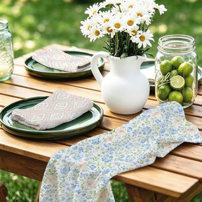 jeilink Blue Pink Floral Kitchen Towels, Set of 2 Dish Towels for Kitchen | Pastel Coquette Flower Soft Absorbent Decorative Tea Hand Towel for Home Dining Room Restaurant Cooking, 13.8 x 23.6 Inch