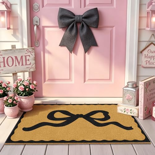 Coir Front Doormat Outdoor Welcome Mat Bow Rug for Outside Entrance 17"x30" - color: Coir Bows
