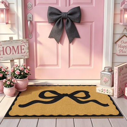 Coir Front Doormat Outdoor Welcome Mat Bow Rug for Outside Entrance 17"x30" - color: Coir Bows