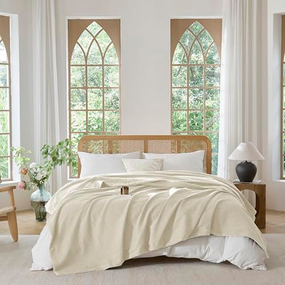 CHUFFED Cotton Waffle Blanket King Size - Plush Milk Velvet & Reversible Waffle Weave,Anti-Static 500Gsm Design，Thick Cozy Soft Winter Blanket for Bed, Couch, Sofa - Beige, 104x90 Inches - color: Beige, size: King