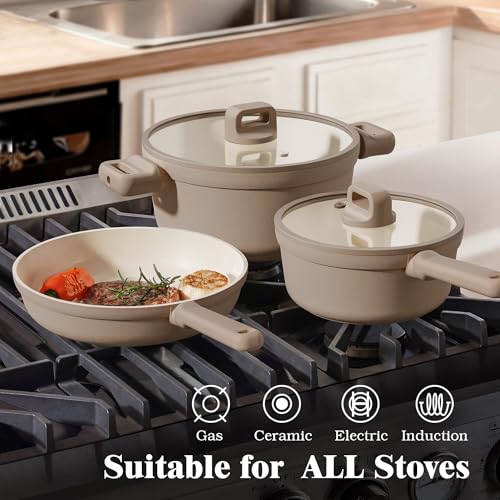 SENSARTE Ceramic Pots and Pans Set Nonstick, 20Pcs Cookware Set, Taupe | Non Stick Ceramic Coating, Non-toxic Healthy Kitchen Cooking Set, Induction Compatible, Dishwasher Safe, PFAS/PTFE/PFOA Free - color: Misty Taupe
