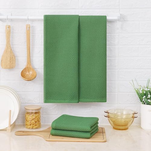 Kitinjoy 100% Cotton Waffle 4-Pack Kitchen Towels, 13" x 28", Grass Green | Super Soft, Ultra-Absorbent, Fast Drying, lightweight, Quick Drying Kitchen Hand Towels - color: Grass Green, size: 13 x 28 - 4 Pack