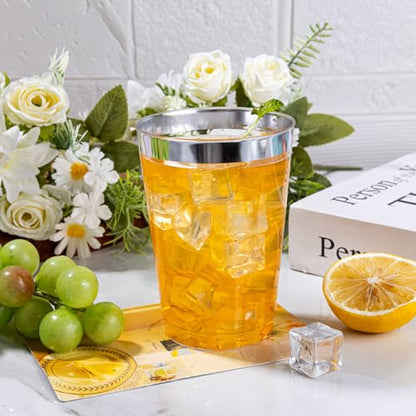 I00000 200 Pack 12 oz Silver Plastic Cups, Premium Silver Disposable Cups | BPA-Free, Heavy Duty, Everyday Use, Bulk Catering, Wine Glasses, Cocktail Glasses, Silver Cups Perfect for Party & Wedding - color: 12-Silver-200