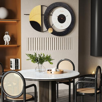 Modern Wall Clock Battery Operated Big Wall Clocks Large Mid Century Clock for Living Room,Silent Metal Wall Watch Circle Geometric Timepiece for Home,Living Room,Bedroom-26X16inch - color: K-black Gold-26x16inch