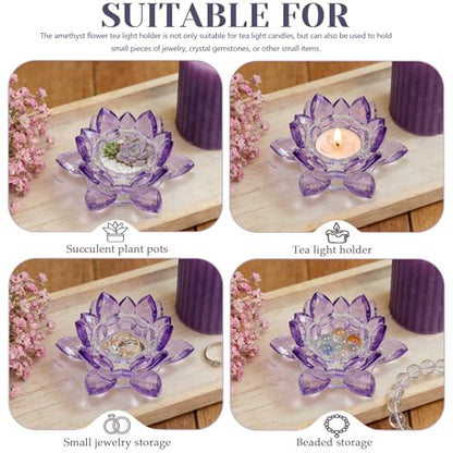 Crystal Flower Jewelry Tray, Luxury Transparent Decorative Trinket Dish for Rings, Earrings, Necklaces, Keys for Vanity Dresser Nightstand, Elegant Gift for Women Mother's Day (1, 4.4"(w) - Purple) - size: 4.4"(w) - Purple
