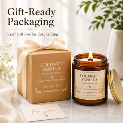 Coconut Vanilla Scented Candles for Home, 9oz Long Burning Soy Candles for Women, Wood Wick Natural Non Toxic Candle Jar, Aromatherapy Candle Gift for Home Bedroom Bathroom Office - color: 1 Pack Coconut Vanilla Candle with Wood Wick