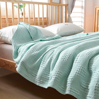 LGYKUMEG 100% Cotton Waffle Knit Blanket,Lightweight,Breathable and Soft, Waffle Weave Blanket for Summer Spring,Light Blue,180 x 200 cm / 71 x 79 inch - color: Light Blue, size: Twin 71x79 inch