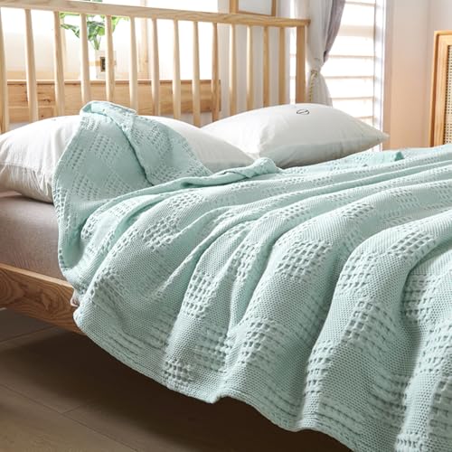 LGYKUMEG 100% Cotton Waffle Knit Blanket,Lightweight,Breathable and Soft, Waffle Weave Blanket for Summer Spring,Light Blue,150 x 200 cm / 59 x 79 inch - color: Light Blue, size: Single Size 59x79 inch