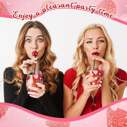 Sliner 2 Pack 17oz Strawberry Stemless Wine Glasses for Women Strawberry Cups Colorful Conversation Drinking Glass for Gift Birthday Party Supplies Graduation Gifts Theme Events - style: Strawberry