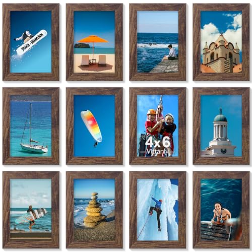 Vittanly 4x6 Picture Frames Set of 12 for Wall or Tabletop Display, Brown | Display Pictures 3.5x5 with Mat or 4x6 without Mat, Small Photo Frames, Engineered Wood with Shatter Resistant Plexiglass - color: Brown, size: 4x6