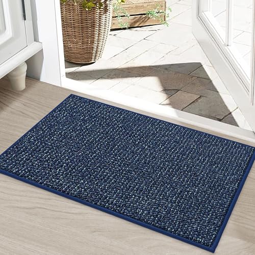 BEQHAUSE Dirt Trapper Door Mat 20" x 32", Non-Slip Washable Doormats, Blue | Entrance Mat Dirt Resistant and Absorbent Welcome Mat, Low Profile Floor Mats for Front Back Door and Entryway - color: Blue, size: 20" X 32" (Rectangular)