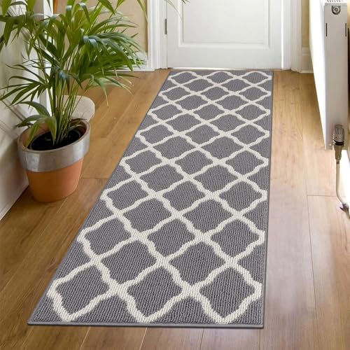 SHACOS Washable Runner Rug 2'x6' Non Slip Rubber Backing Hallway Entryway Rug Runner Stain Resistant Floor Carpet Runners for Kitchen Garage Laundry Room, Light Gray - color: Light Gray, size: 2' x 6'