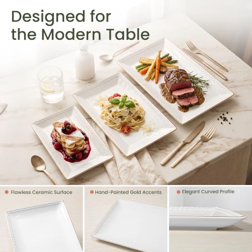 Kassel Ceramic Serving Platter Set | 14”/12”/10” Rectangular Serving Trays for Entertaining at Parties and Weddings | Oven Safe Large Serving Trays for Tacos, Steak, and Cake - size: Small Rec {14”/12”/10”}