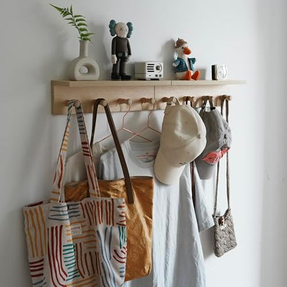 Wall Mounted Coat Rack with Shelf, Entryway 8 Hooks, 2 Pack | Birch finish shelf - color: 2PC-Birch colored veneer