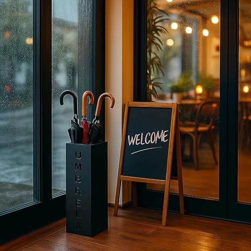 Hiceeden Square Metal Umbrella Holder, Free Standing Umbrella Rack Stand for Indoor Entryway, Umbrella Canes Walking Sticks Storage Bin for Office, Home, Hotel, Shop, 6.3" x 6.3" x 16.5", Black