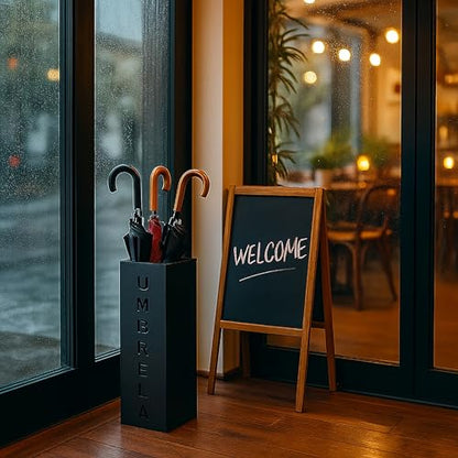 Hiceeden Square Metal Umbrella Holder, Free Standing Umbrella Rack Stand for Indoor Entryway, Umbrella Canes Walking Sticks Storage Bin for Office, Home, Hotel, Shop, 6.3" x 6.3" x 16.5", Black