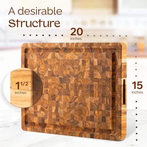 Yes4All Durable Teak Cutting Boards for Kitchen, [20''L x 15''W x 1.5” Thick] Large End Grain Cutting Board, Pre Oiled Wood Cutting Boards, Thick Chopping Board w/Juice Grooves and Easy Grip Handle - size: 20"L x 14.9"W, style: Teak