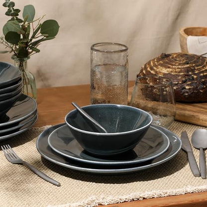Two Time Oprah's Favorite Things Winner - Montecito Breeze 16 Piece (Service for 4) Double Plates and Bowls Stoneware Reactive Glaze Dinnerware Set - Laguna Dawn - color: Laguna Dawn