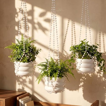 Sliner 3 Pack 24 Inch Pearl Beaded Plant Hanger Macrame Plant Hanger Decorative Hanging Planter Holder for Indoor Outdoor Boho Decor Wedding Home Garden - style: Pearl