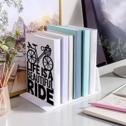 5.3"x4.3"x7.9" Metal Bookends, Heavy Duty Book Ends for Shelves | Bicycle Theme Cast Iron Book Supports, 1 Pair Decor Stoppers for Desk, Library, Office & Home Shelves - style: Bicycle