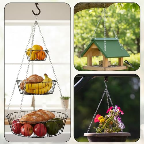 3Pcs 16 Inch Hanging Basket Chain with Hooks, Sliver Metal Flower Plant Pot Replacement Chains Hanger for Baskets Bird Feeders Planters Wind Chime Billboards