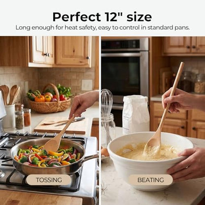 HANSGO Wooden Spoons for Cooking, 12 Inch Long Handle Mixing Spoons, 6 PCS | Large Wood Kitchen Utensils for Tasting, Stirring Food, Hot Soups, Stirring Baking Tasting, DIY Available, Kitchen Gifts - size: 12 inch