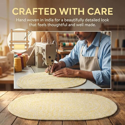 Super Area Rugs Farmhouse Braided Rug Cotton Kitchen Reversible Carpet, Yellow & White, 2' X 3' Oval - color: Yellow & White, size: 2' x 3' (Oval)