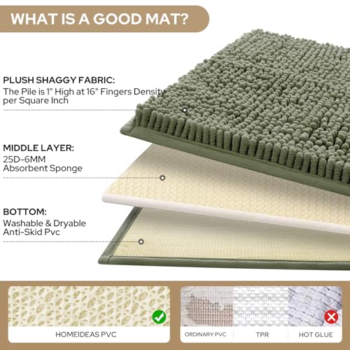 HOMEIDEAS 3 Pieces Bathroom Rugs, Ultra Soft Non Slip Absorbent Chenille Toilet Bath Mat Set (Sage Green) - color: Green-sage Green, size: 17"x24"+20"x32"+U Shape 20"x24"