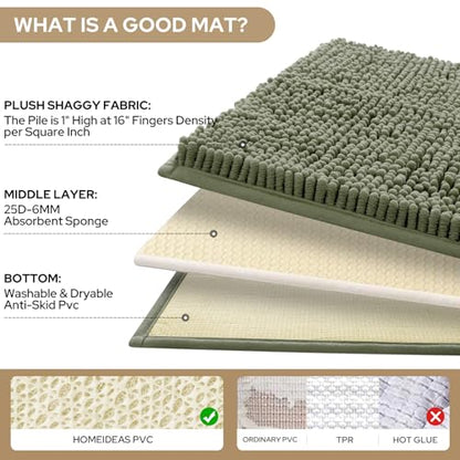 HOMEIDEAS 3 Pieces Bathroom Rugs, Ultra Soft Non Slip Absorbent Chenille Toilet Bath Mat Set (Sage Green) - color: Green-sage Green, size: 17"x24"+20"x32"+U Shape 20"x24"