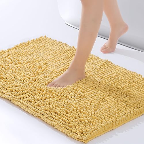 FRESHMINT Chenille Bathroom Rugs Mat 24"x17", Non-Slip Bath Mat for Bathroom Floor & Bathtub, Washable Soft Shower Shag Bath Rugs, Durable Fluffy Thick Water Absorbent Microfiber Shower Mat, Yellow - color: Yellow, size: 1'5" x 2' (Rectangular)