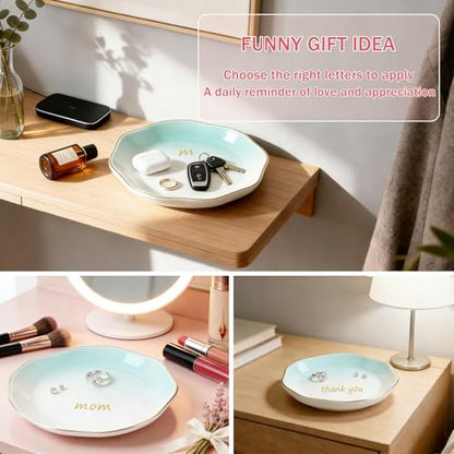 LUCKINEE Ceramic Jewelry Tray Round Ring Dish Trinket Dish Gifts for Women | Personalized Birthday Gifts for Mom Dad,Sisters and Friends,with 1pc Gold Puffy Letter Sticker A-Z, With 1pc Greeting Card - color: DIY Style 3 - A-Z