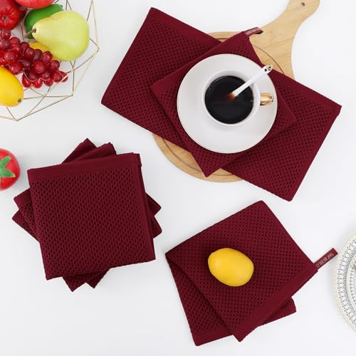 Homaxy 100% Cotton Waffle Weave Kitchen Dish Cloths 12-Pack, Burgundy | 12 x 12 Inches, Ultra Soft Absorbent Dish Towels, Quick Drying Dish Rags with Hanging Loop - color: Burgundy, size: 12 X 12 - 12 Pack