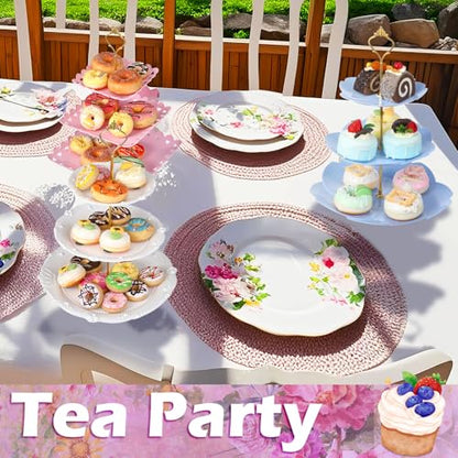 6 Pcs 3 Tier Cupcake Stand Tea Party Trays 3 Tier Serving Tray Plastic Dessert Stand Cake Fruit Candy Display Tower for Wedding Birthday Tea Party (Round,Sakura,Square,White,Pink,Green) - color: White,pink,green, size: Round,Sakura,Square