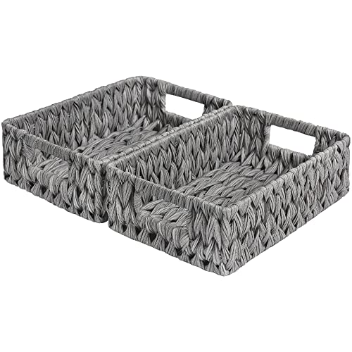 GRANNY SAYS Wicker Baskets for Storage, Waterproof Gray Baskets, 2-Pack | Grey Baskets, Plastic Baskets for Organizing, Plastic Storage Baskets moisture resistant,Wicker Baskets with Handles,Odorless - color: Gray, size: 11¼"L x 7½"W x 3½"H