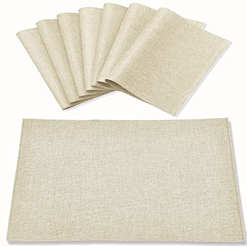 Cloth Placemats Set of 8, Linen Type Fabric Placemats Machine Washable Heat Resistant Placemats Wrinkle Free Thick Polyester Kitchen Place Mats for Dining Table (Beige) - color: Beige, size: Placemats 12'' x 18'', Set of 8