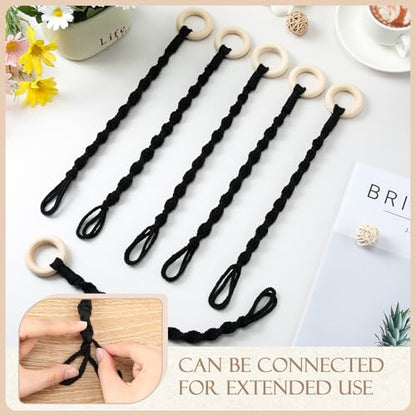 6 Pack Adjustable Macrame Plant Hanger Extender Handmade Woven Hanging Basket Extenders Connectable Rope Hanging Extension with Wooden Ring for Indoor Outdoor Plant Pot Holder(Black) - color: Black