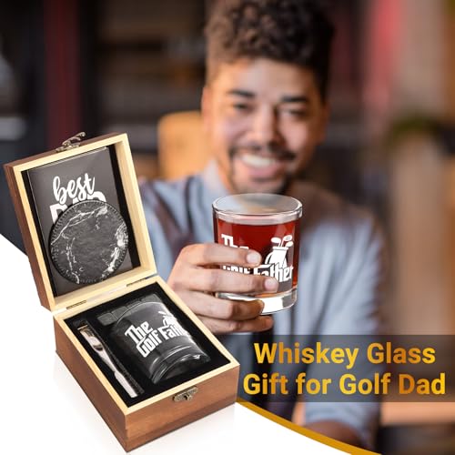Bayelove Whiskey Glass Gifts for Golf Dad, Best Gift for Men, Gift with 12oz Whiskey Glasses, Stones, Coaster, Wooden Box for Golf-Dad - color: Golf Dad