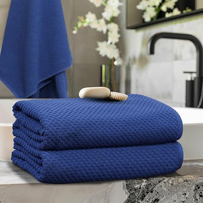 COTTON CRAFT Euro Spa Waffle Weave Bath Sheets - Set of 2 Blue Towel Sheets | Pure 100% Ringspun Cotton Oversized Luxurious Towel Set - Soft Plush Super Absorbent Low Lint Quick Dry - 35 x 70 inches - color: Blue, size: 2 Pack Bath Sheet