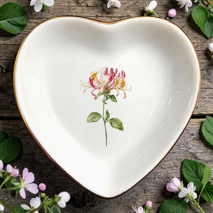 Birth Month Flower Ring Jewelry Dish Tray-Floral Ring Holder for Hippie,Nature,Pace-Birthday Gifts for Mom,Mother-in-law,Step Mom,Aunt,Grandma,Sister,Friends (6 - June (Honeysuckle)) - style: 6 - June (Honeysuckle)
