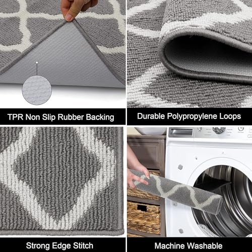 SHACOS Washable Kitchen Runner Rug 2'x8', Dirt Trapping Entryway Rug Runners, Non Slip Rubber Backing Hallway Carpet Runners Floor Mats, Light Gray - color: Light Gray, size: 2' x 8'