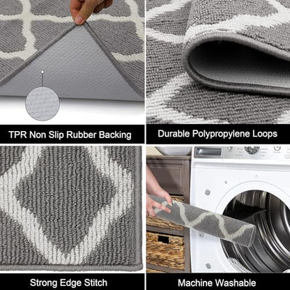 SHACOS Washable Kitchen Runner Rug 2'x8', Dirt Trapping Entryway Rug Runners, Non Slip Rubber Backing Hallway Carpet Runners Floor Mats, Light Gray - color: Light Gray, size: 2' x 8'